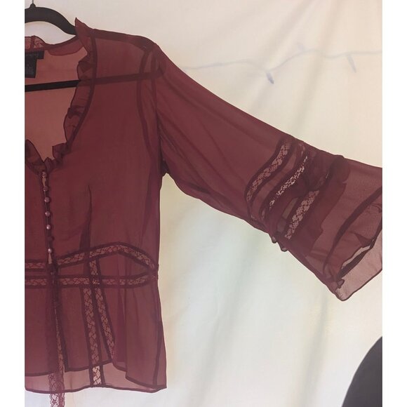 The Limited 100% Silk Flattering Sheer Feminine Buttoned Red Blouse Size S - Picture 6 of 7